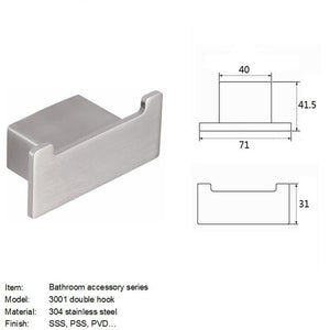QT Modern Square Double Wall Hook - Stainless Steel